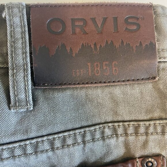 Orvis 5 Pocket Leather Trim Jeans Green Chino Denim Workwear Mens Size 36 X 34 - Picture 6 of 10
